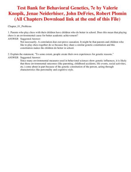 Test Bank for Behavioral Genetics, 7 edition by Valerie Knopik, Jenae Neiderhiser, John DeFries, Robert Plomin